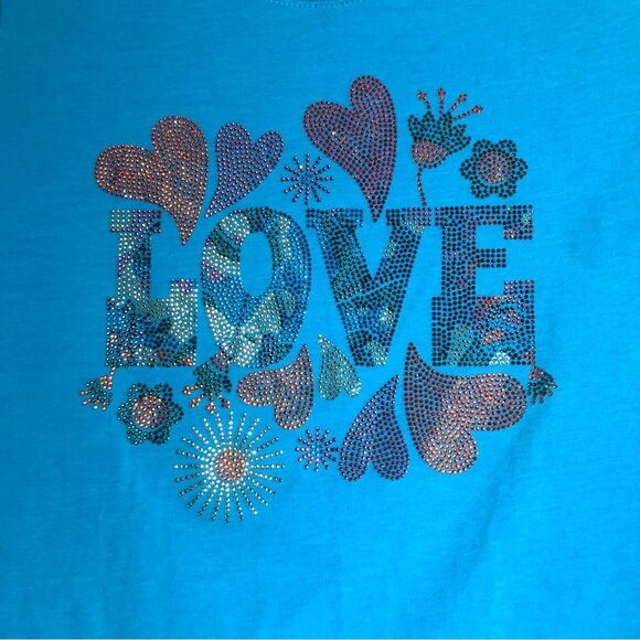 Women’s Crew Neck Beaded “LOVE” Graphic Short Sleeve T-Shirt - S - Picture 3 of 11